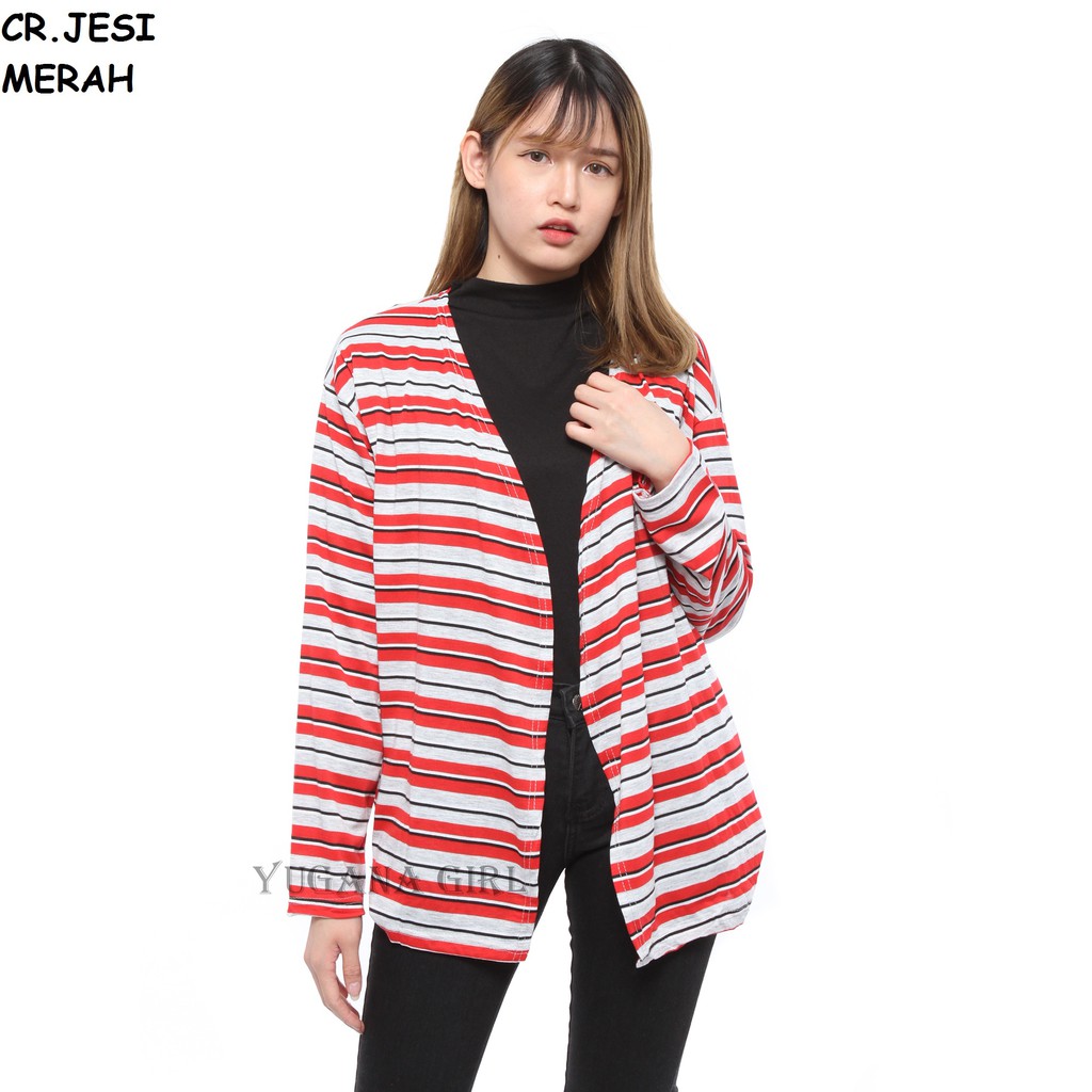 Belle Fashion CR JESI Cardigan Salur Warna Lengan Panjang 