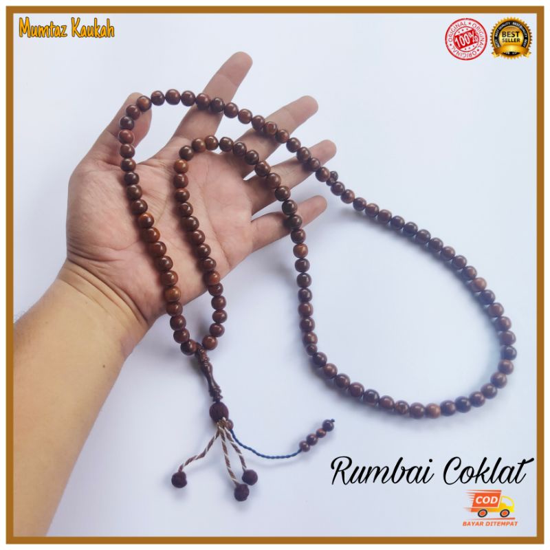 Tasbih kokka kaukah 99 butir coklat rumbai putih original kauka kaoka kaokah