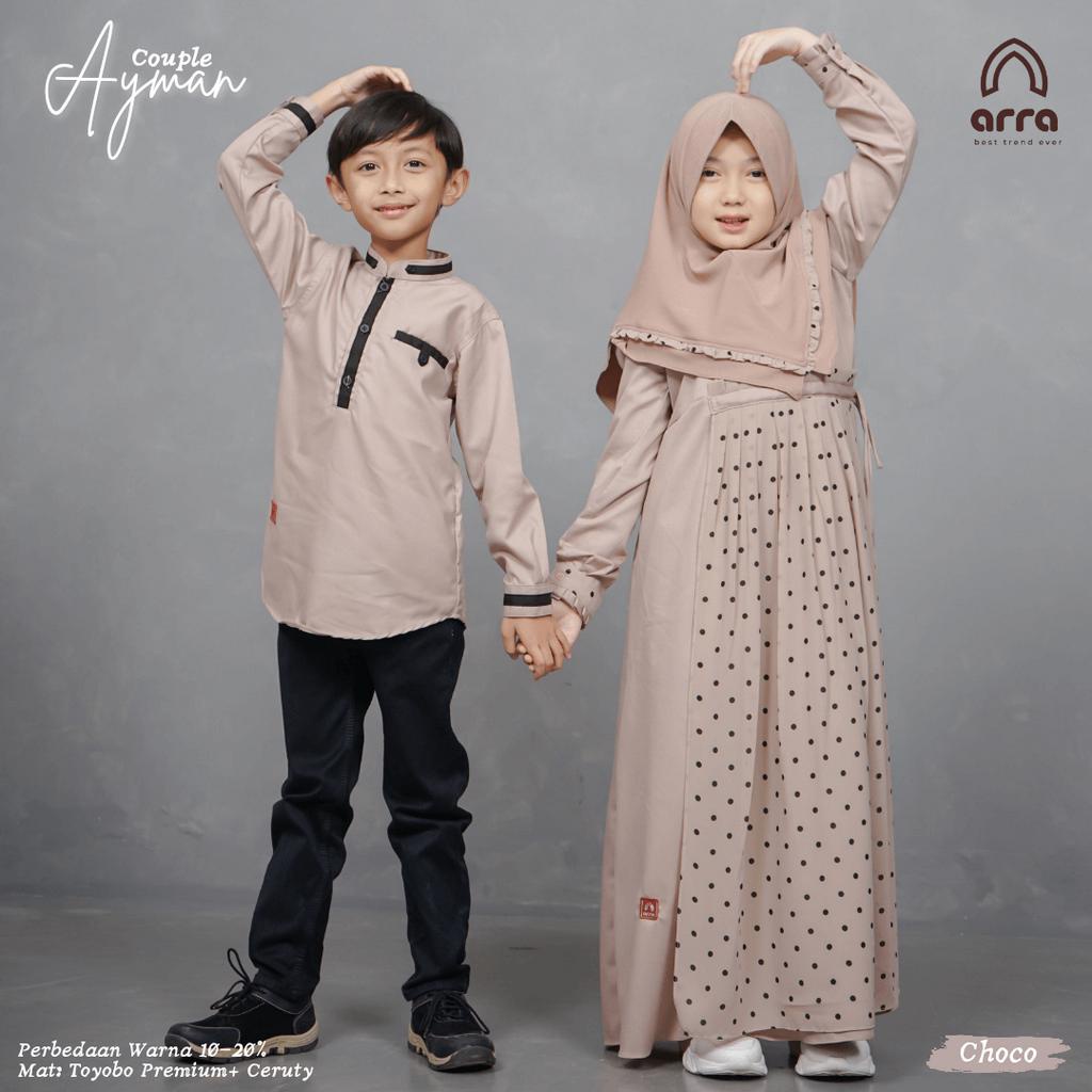 ORIGINAL ARRA Baju Muslim Gamis Sarimbit Keluarga Ayah Ibu Anak Series Ayman Warna Coklat Muda Original Premium Pasangan Couple Busana Muslim Kapel Kondangan Model Terbaru 2023 Kekinian Berkualitas