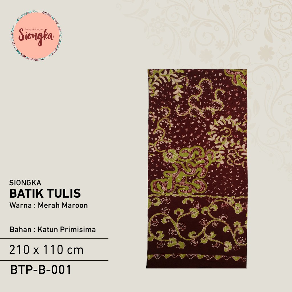 Kain Batik tulis Bahan Primisima (Merah Maroon)