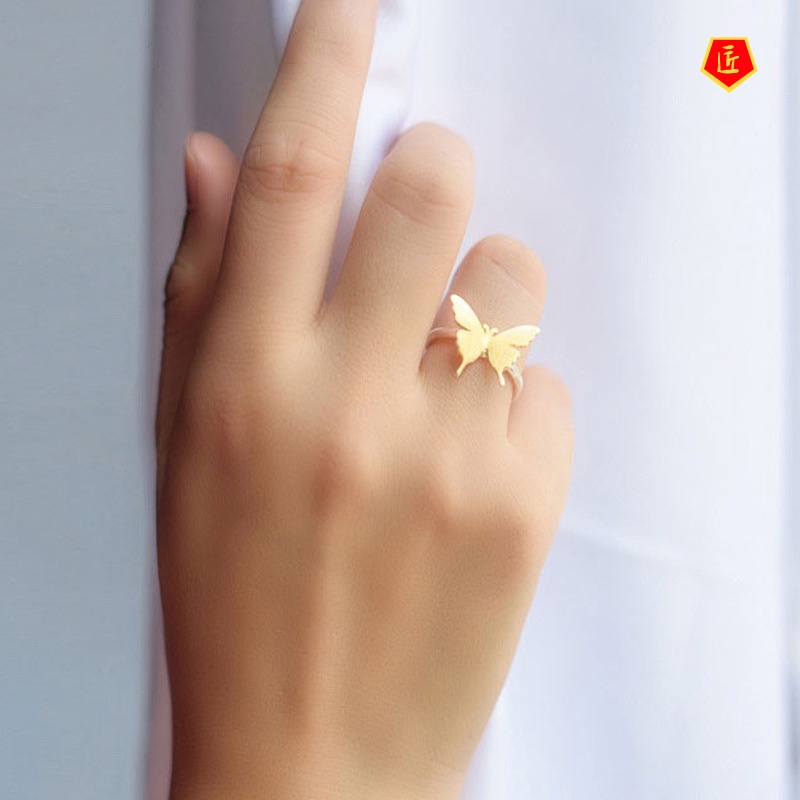 [Ready Stock]Korean Simple Personalized Golden Butterfly Silver Ring