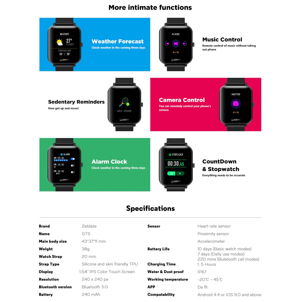 534 ZEBLAZE GTS Sport Smartwatch Waterproof IP67 With Bluetooth Call