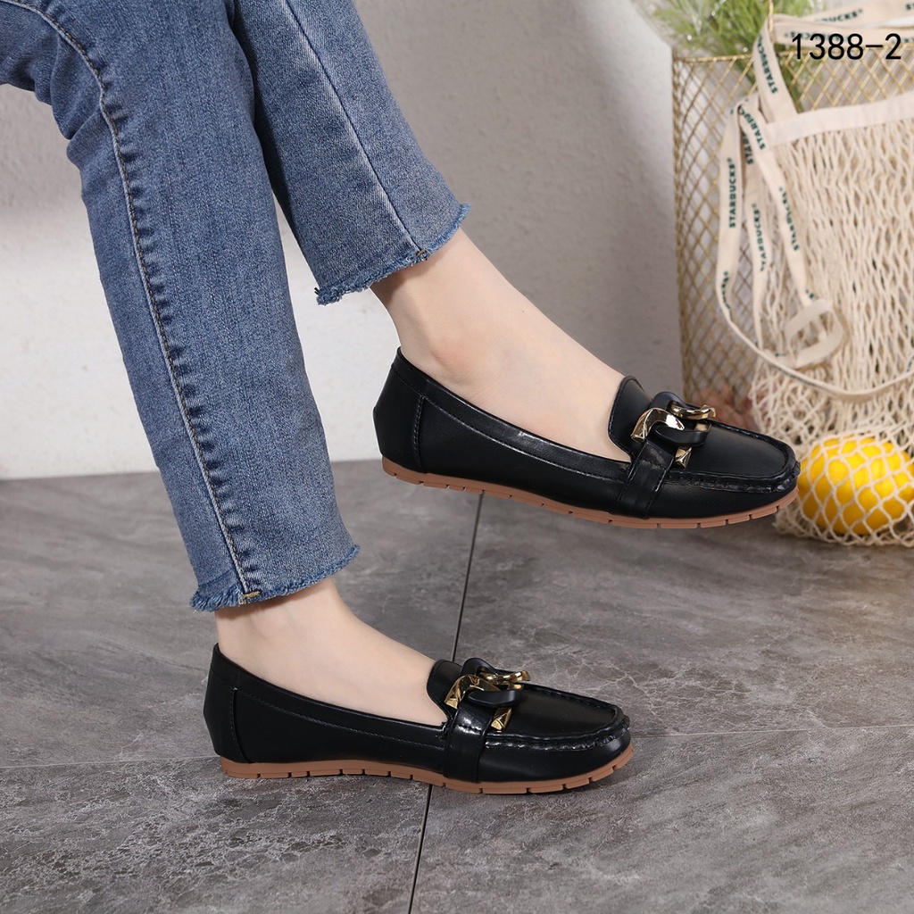 ZR Leather With Chain Flat Shoes 1388-2