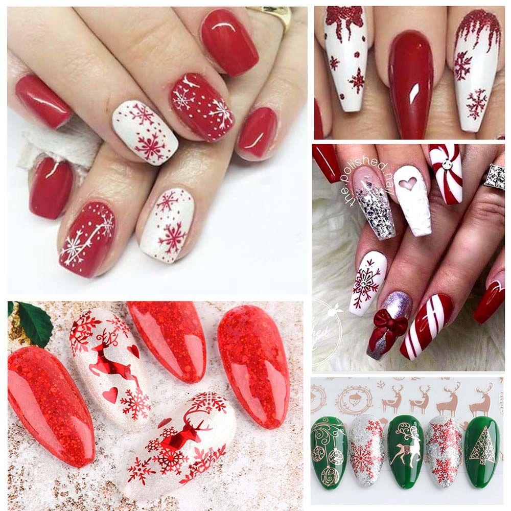 Mxbeauty Stiker Kuku Natal Wanita 9pcs/set Elk Manicure Aksesoris Snowflake Pohon Natal Nail Art Dekorasi