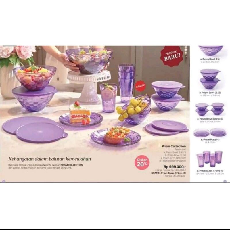 Tupperware prim collection tempat makan set bowl prisma ungu 15psc