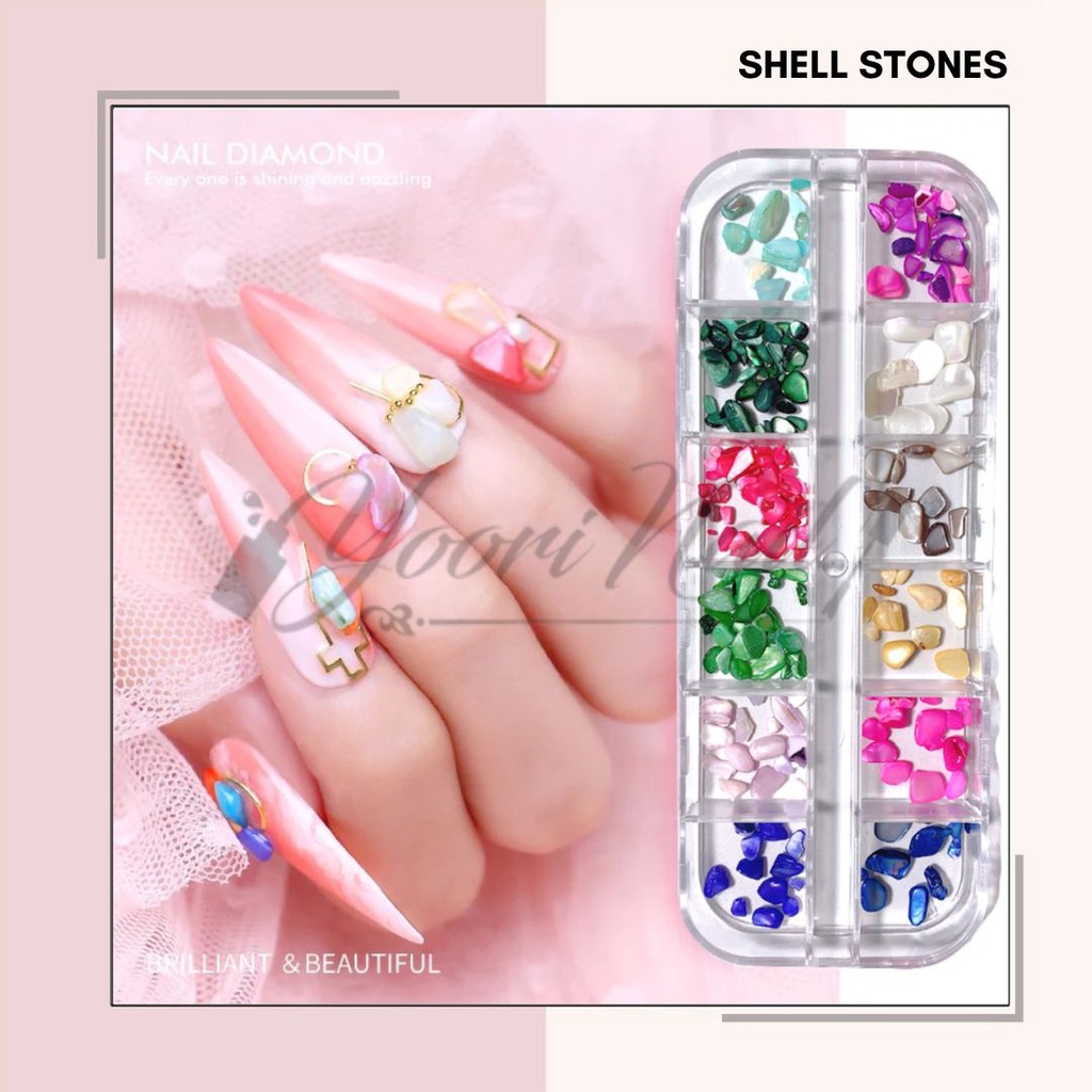 Shell stones flakes 12 warna nail art potongan batu kerang flake ocean