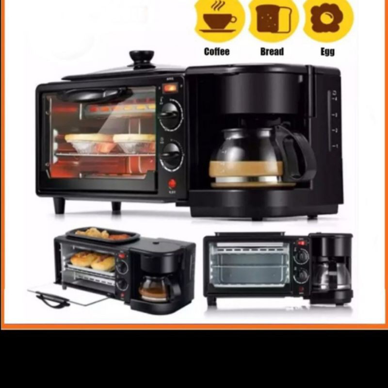 Breakfast Machine 3in1 Oven Pemanggang Roti Mesin Kopi Grill Pan Ove