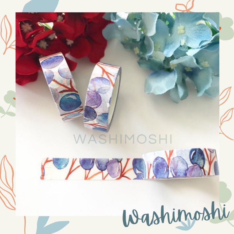 

Washimoshi Masking Washi Tape Blueberry Design / Washitape Blueberry (10 Meter)