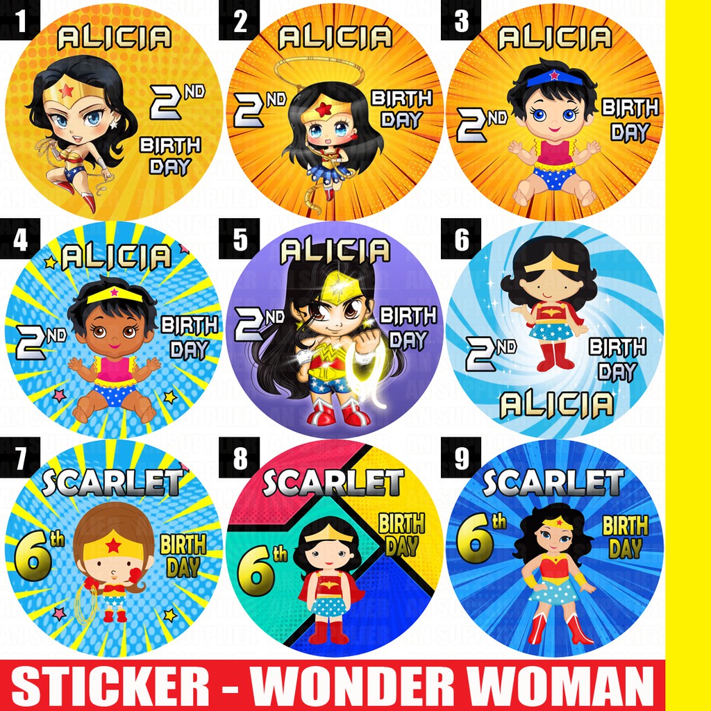 

60 STIKER WONDER WOMAN BBY UTK LABEL BAG / KUE / TUMPENG / SOUVENIR ULTAH ULANG TAHUN