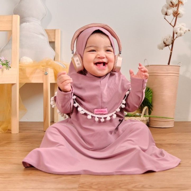 Gamis Bayi Cantik / Gamsi Bayi Perempuan Pompom 1-5 Tahun Khaireen / Gamis Anak