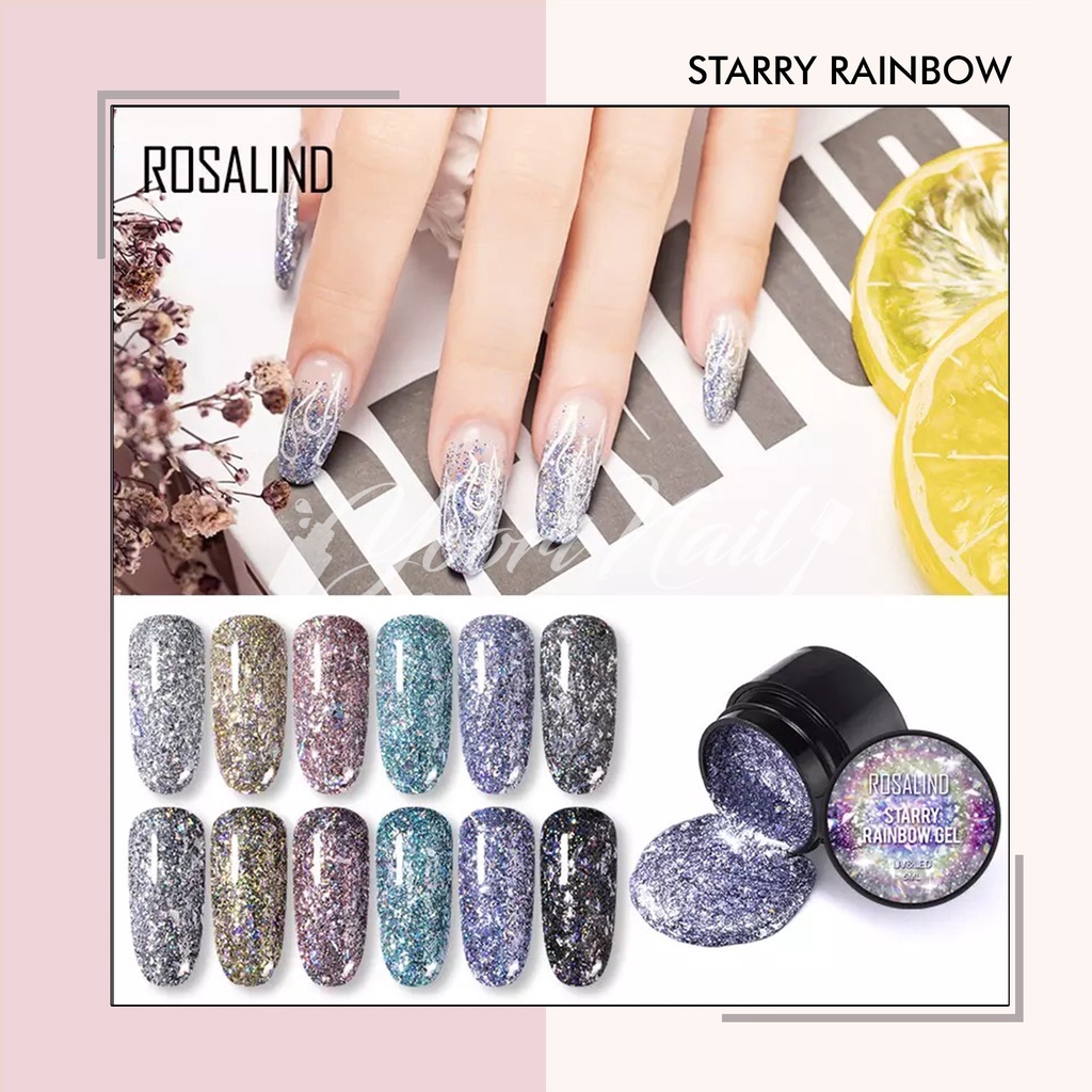 Rosalind starry rainbow gel 5ml glitter rosalind pot glitter gel uv led lamps kutek gel