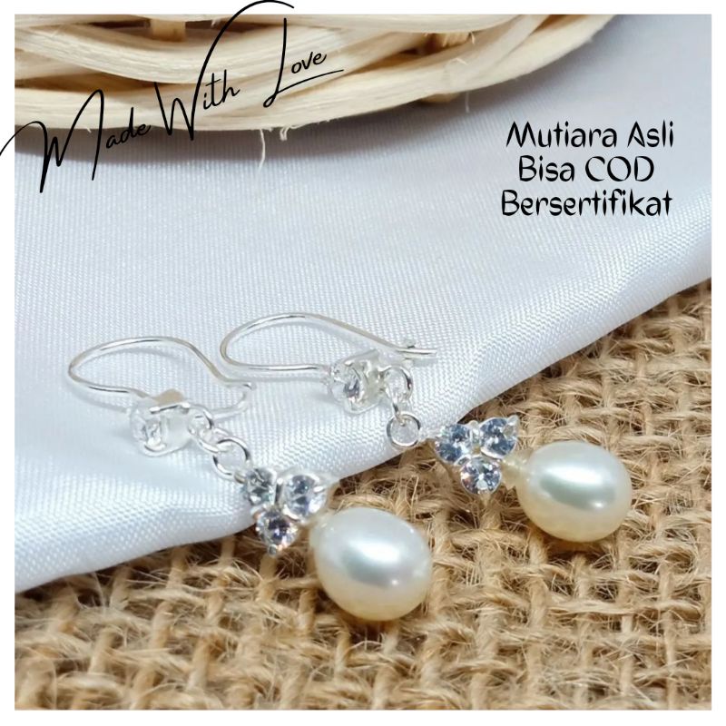 Anting Perak Silver S925 mutiara asli lombok