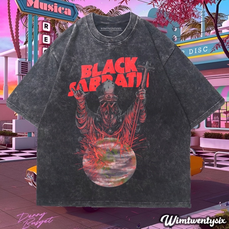 KAOS BAND BLACK SABBATH PLANET CARAVAN WASHING VINTAGE TEE (OVERSIZE WASHED T-SHIRT)