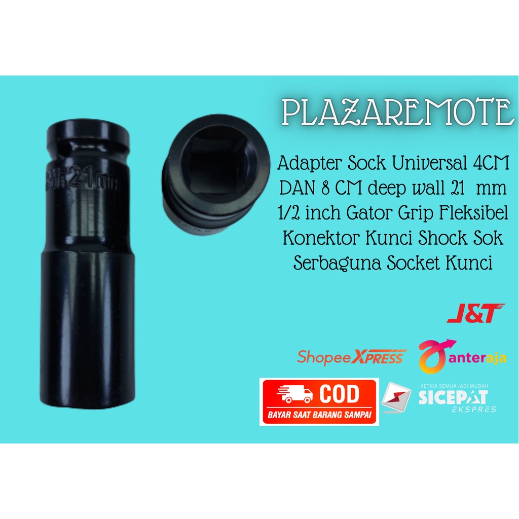 Adapter Sock Universal 4CM DAN 8 CM deep wall  21mm 1/2 Gator Grip Fleksibel Konektor Kunci Shock Sok Serbaguna Socket Kunci