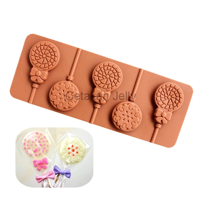 CJ Cetakan Silikon Coklat Permen Lolipop Bulat Bermotif Patern II