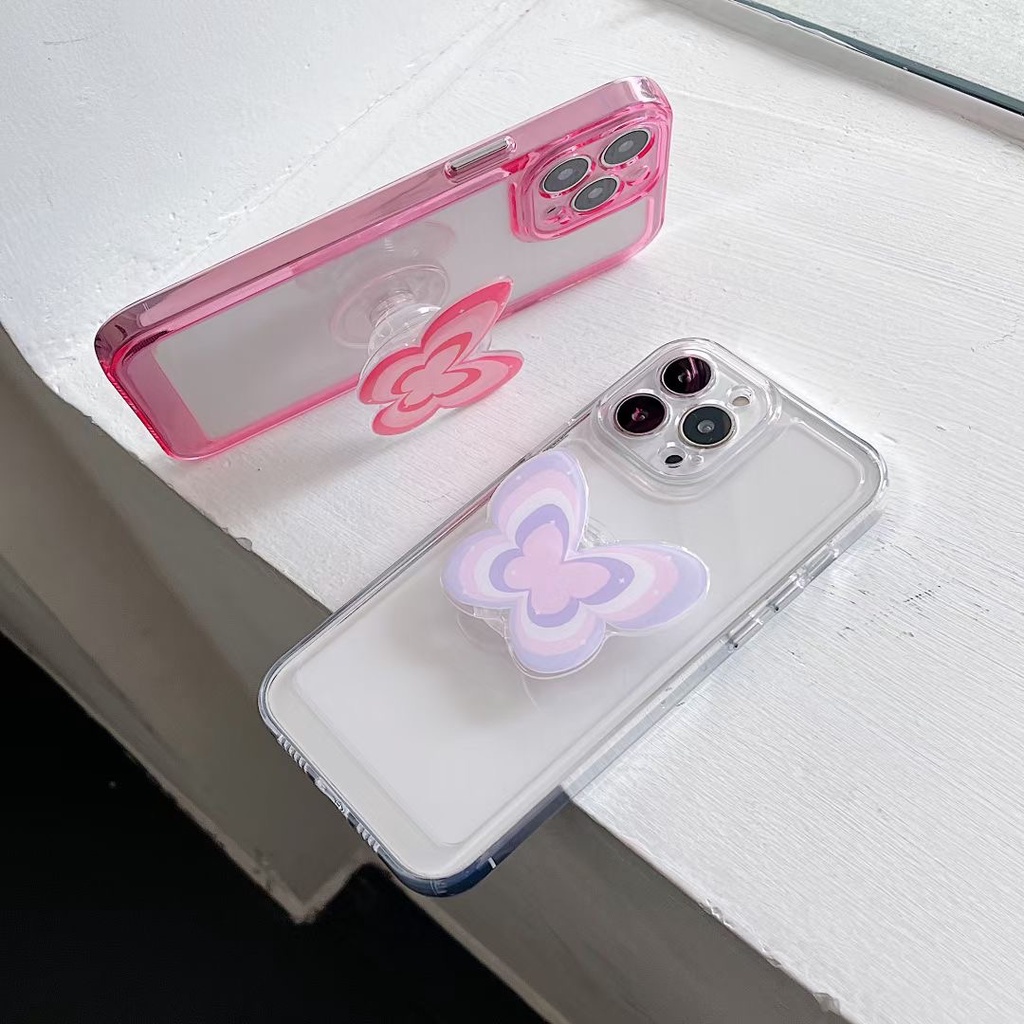 Casing Softcase Transparan Print butterfly capinha Untuk iphone 11 12 13 pro max Xs max XR 7 8 + se2020