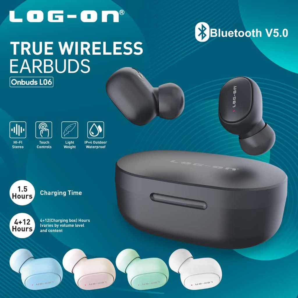 LOG-ON WIRELESS EARPHONE MINI EARBUDS TWS ONBUDS-LO6-ONE STEP PAIRING FREE BUDS HEADSET(GARANSI RESMI)