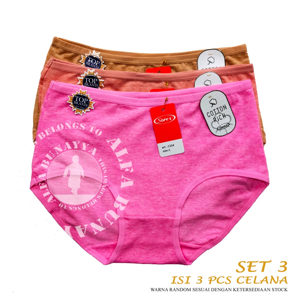 3 Pcs Celana Dalam Wanita SOREX 1254 - CD Underwear - Cutton Rich - Pakaian Dalam Wanita Katun Cotton