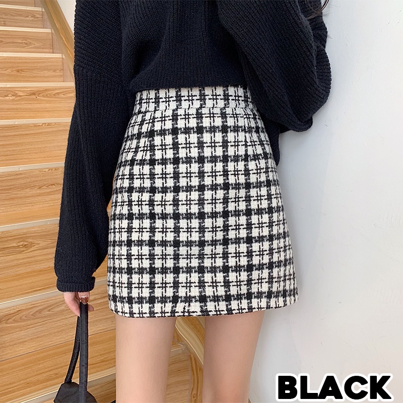 KARAKOREA 7706 Tweed Fur Mini Skirt/Korean Mini Skirt/Rok Pendek