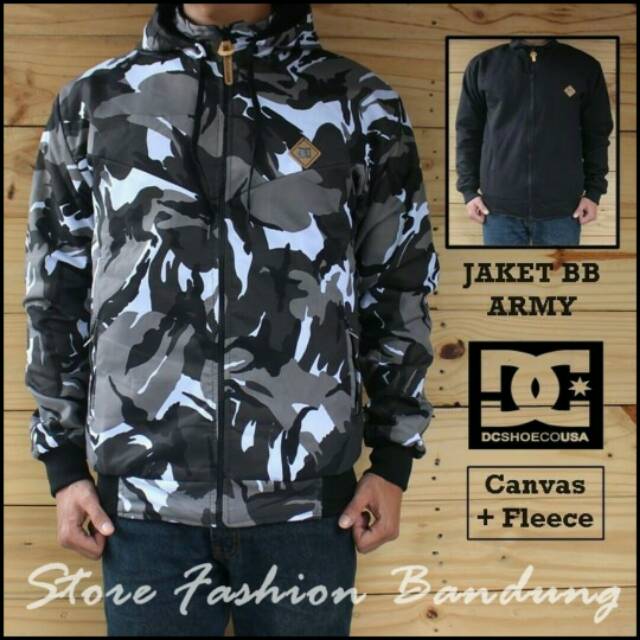 Jaket dc bolak balik loreng (dalaman merah,hitam,abu)