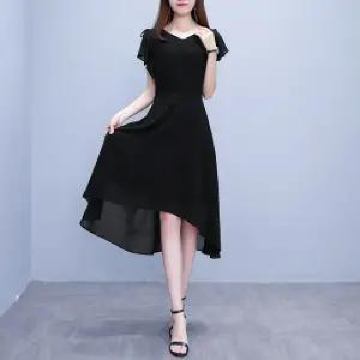 v neck a line dress with sleeves