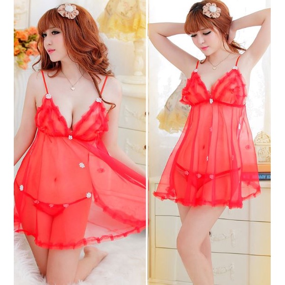 DF BT005 Baju Tidur Lingerie Wanita Mini Sexy Transparan Tanpa Lengan