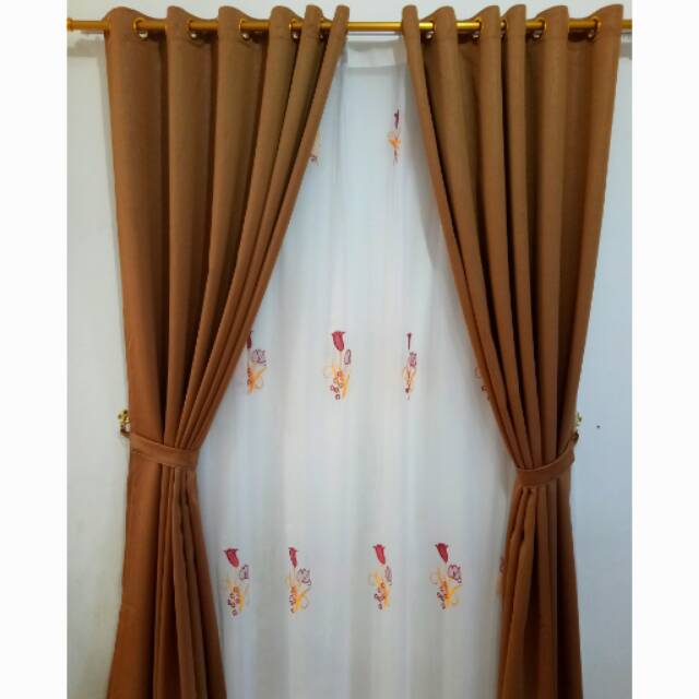 Gorden/gordyn blackout polos coklat gold serat kayu | Shopee Indonesia