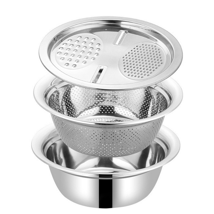 TERBARU!! Set Stainless Steel Rice Sieve Baskom Stainlis 3PCS