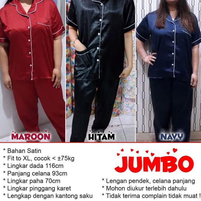 Hj31- Piyama Satin Jumbo - Hitam