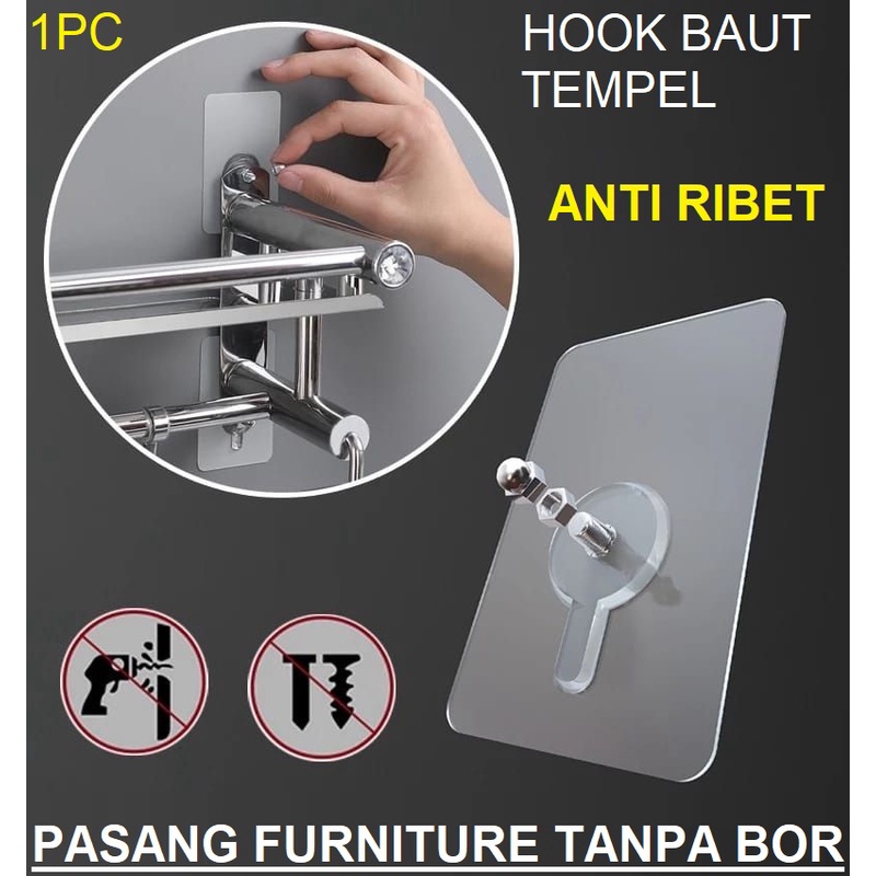 Gantungan Tempel Stiker Bening Ajaib Tanpa Paku Bor Wall Sticky Hook Dinding Baut Paku Mur Ajaib Socket Lem Perekat Rak BIngkai Foto Nut