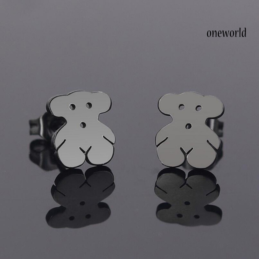 OW@ Women Cute Cartoon Mini Stainless Steel Bear Ear Stud Earrings Jewelry Gift