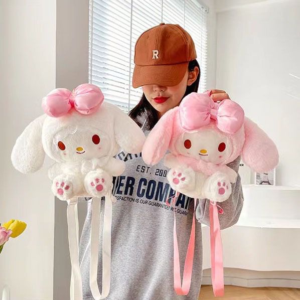 Tas Ransel Wanita Bulu Boneka Sanrio Character Contestants MY MELODY Multifungsi Bisa Ransel + Selempang Perempuan / Backpack Wanita Bulu Empuk Halus Lucu Imut Gemoy Karakter Kartun My Melody