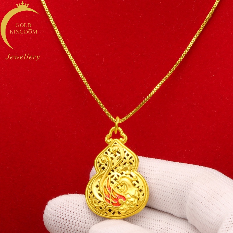 Kalung Liontin Labu Phoenix Hollow 3D Lapis Emas Asli Kadar 375 Gaya Vintage Etnik Untuk Wanita