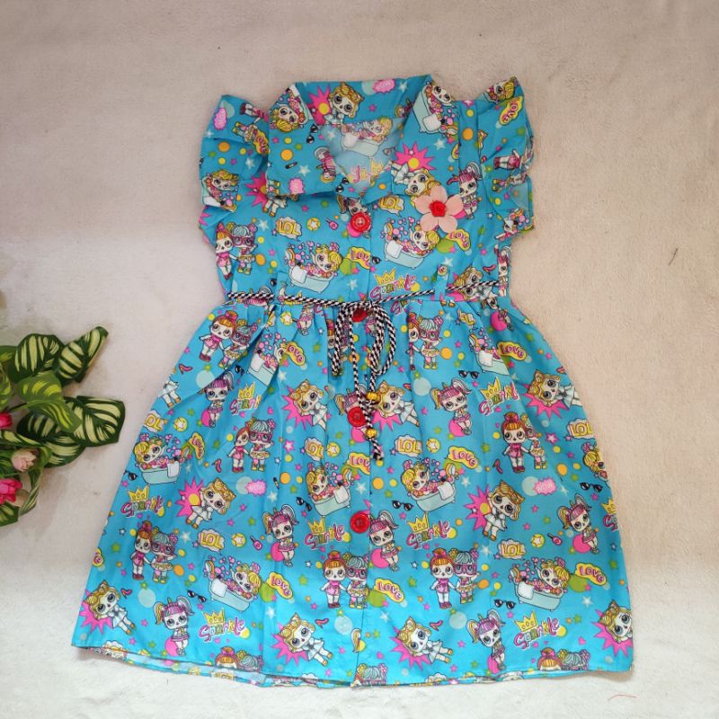 Dress anak 2 3 tahun kancing kartun hellokitty lol baju anak cewek perempuan lucu ( dress kancing HelloLoL )