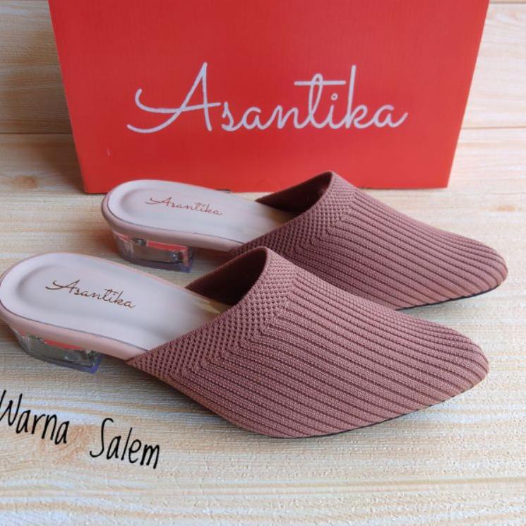 Asantika Sandal Sendal Heels Rajut Hak Kaca Pendek 3 Cm Kuat Empuk Nyaman Big Size Jumbo 41 42 43 44