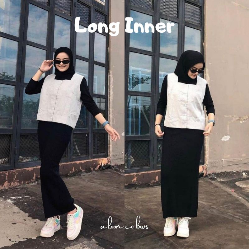 Basic Inner Gamis Long Dress Bahan Jersey Tanpa Lengan - Daleman Gamis Hitam Polos Premium