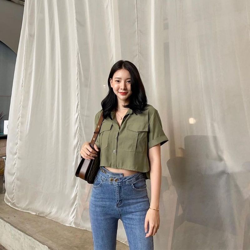 Basic crop atasan baju wanita korean style fashion remaja