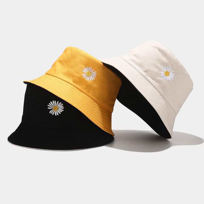 Bucket Hat Motif Bunga Daisy / Bucket Hat Bordir Daisy Korean Style Kualitas Premium Harga Termurah !!