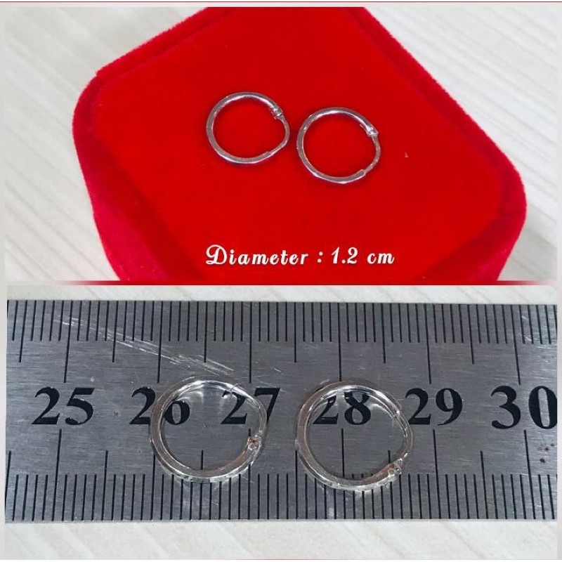 ANTING BULAT POLOS ANAK PERAK 925/PERHIASAN PERAK LAPIS EMAS PUTIH ASLI /AJ210