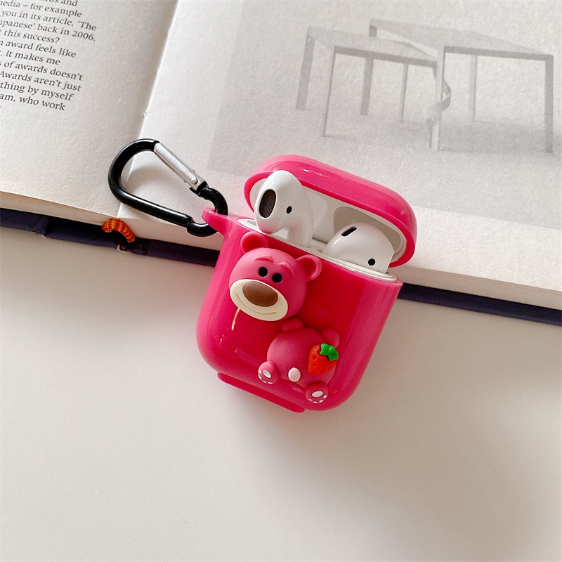 Casing Pelindung Apple Airpods 1 / 2 / 3 Wireless Bluetooth Bentuk Beruang Strawberry Diy