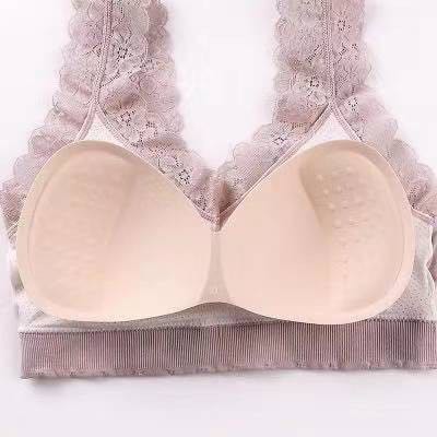 BRGUNIK Bra Wanita Sports Bra V-Neck Aksen Hem Lace Dengan Pad Busa Untuk Yoga / Tidur B052