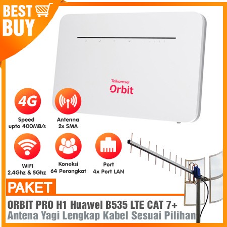 Paket Modem Orbit PRO H1 B535 WIFI 4G + Antena Yagi Grid / Omni Log Periodik