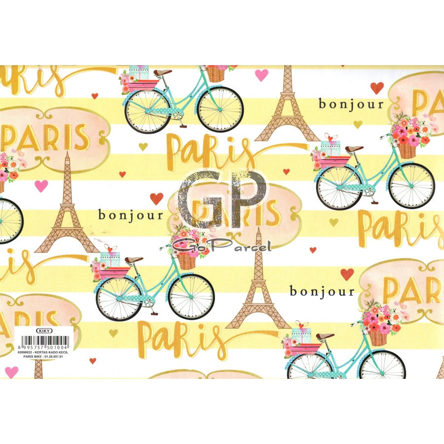 ( 5 Lembar ) KERTAS KADO PARIS BIKE TRAVEL VINTAGE KIKY - GIFT WRAP PAPER ROMANTIC LOVE VALENTINE