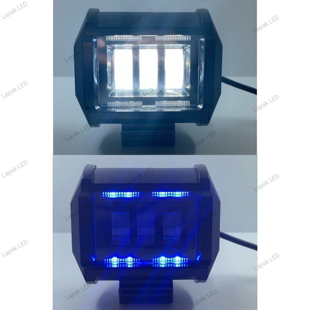 Lampu Tembak Sorot Daymaker T-5481 Mini 3 Mata LED Cahaya Putih 3 Mode Dekat jauh Kedip  + Lampu Tembahan Biru Atas Bawah