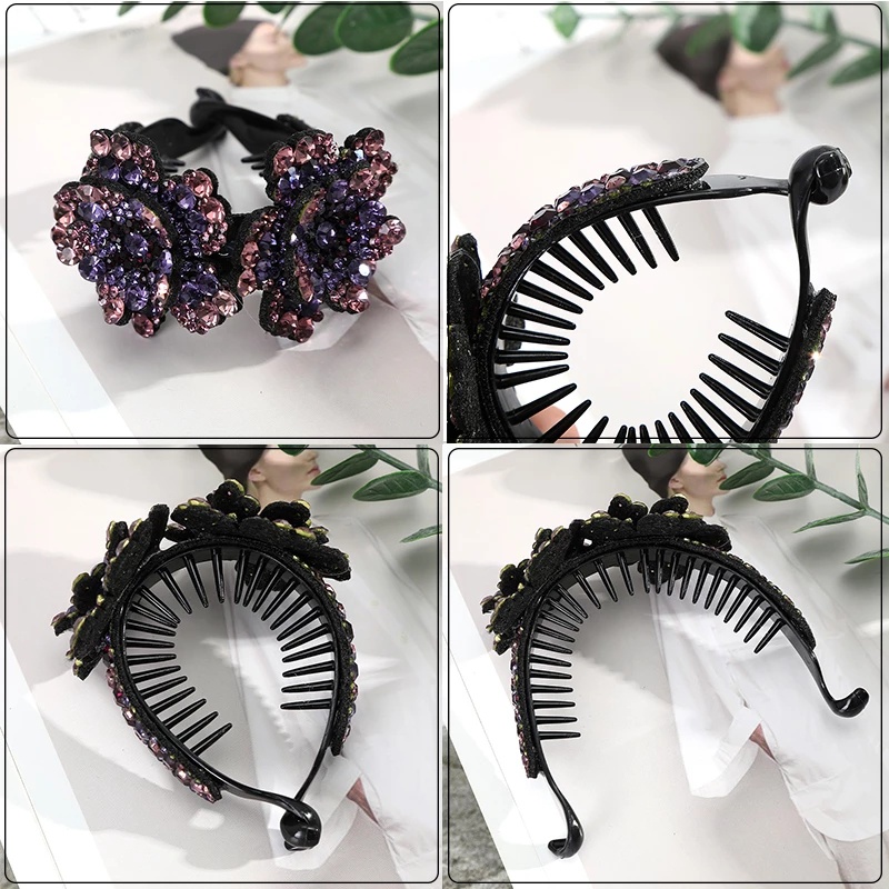 Fashion Diamond Flower Hair Clips Claw Rhinestone Crystal Ponytail Hairpins for Women Hair Accessories