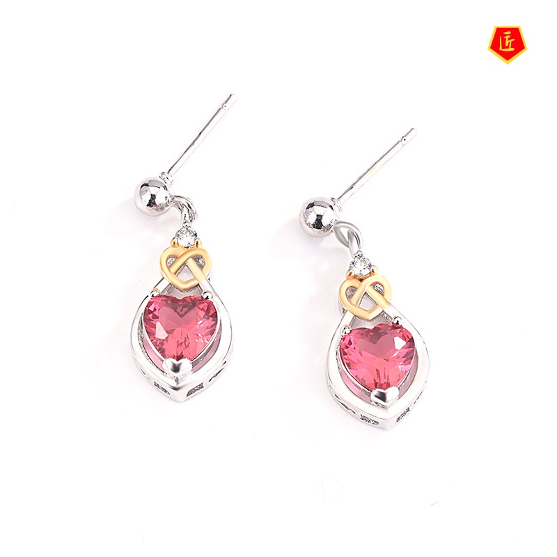 [Ready Stock]Rose Red Heart-Shaped Ruby Stud Earrings