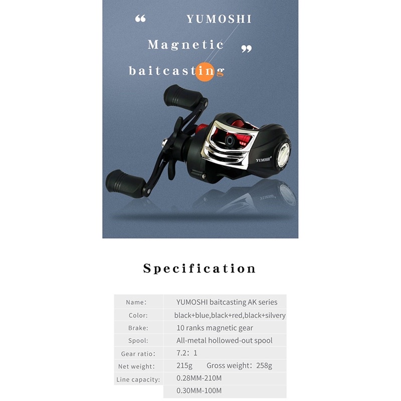 YUMOSHI Reel Pancing Baitcasting 18+1 Ball Bearing 7.2:1 Left Hand - AK201 - Black