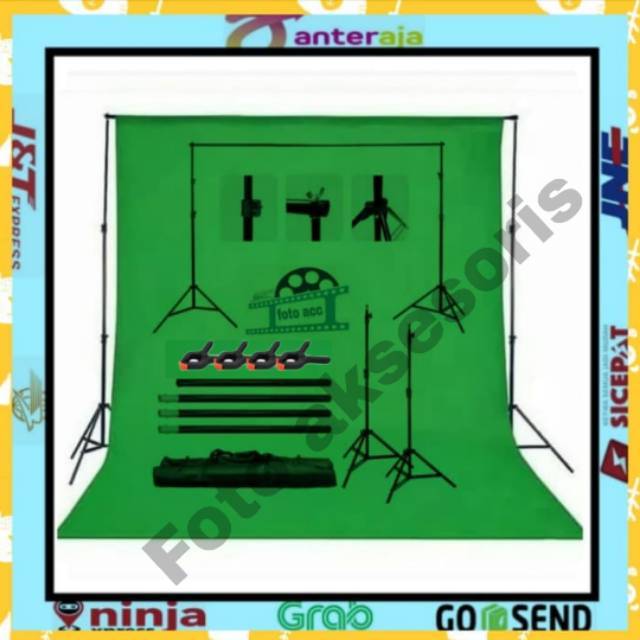 Green screen stand foto studio editing lengkap tinggal pakai