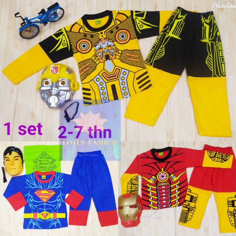 KOSTUM BAJU ANAK SUPER HERO/ BUMBLEBEE SUPERMAN SAYAP IRONMAN