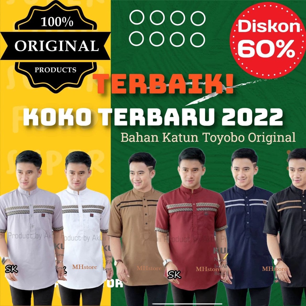 Baju Koko Dewasa Model Terbaru 2022 - Bahan Katun Toyobo - Baju Koko Terbaru - Baju Koko Dewasa - Koko Lengan Pendek - Baju Muslim - Ukuran M L XL - Bayar COD